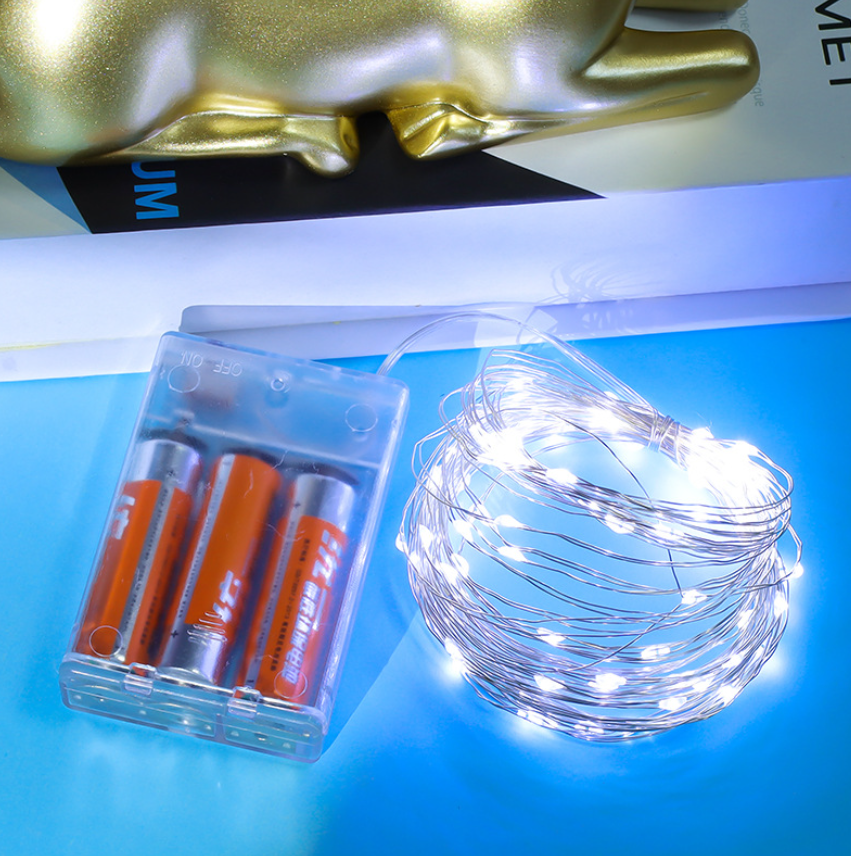 Гірлянда роса на батарейках 5 метрів 50 led 3AA Біле світло Світлодіодна декоративна світлодіодна гірлянда нитка на батарейці, фото 1