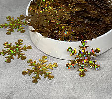 Паєтки декоративні "Сніжинка", розмір 20 мм, золото, упаковка ≈150 шт, арт 019451, Золотий