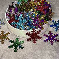 Паєтки декоративні "Сніжинка", розмір 20 мм, різнокольоровий, упаковка ≈150 шт, арт 019456, Різнокольоровий