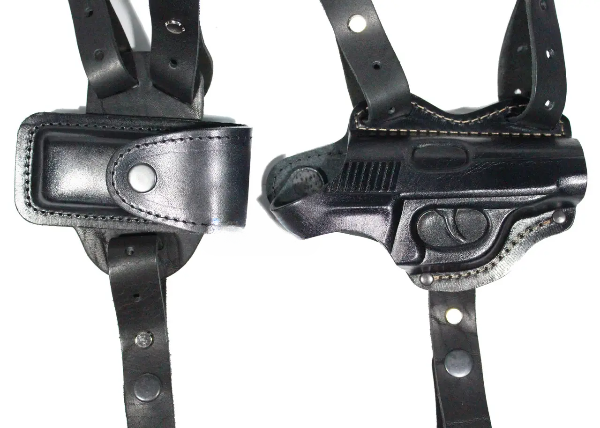 Кобура двостороння ПМ формована з чохлом під магазин (шкіра, чорна)