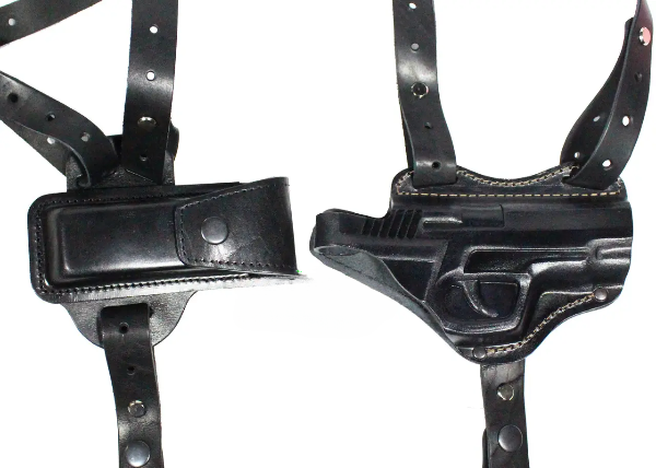 Кобура двостороння Форт 12 формована з чохлом під магазин (шкіра, чорна)