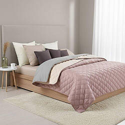 Покривало євро 210х240 см IDEIA стьобане двостороннє якісна стібка мікрофібра пудра сіре на ліжко та диван