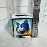 Копілка на мрію з дерева куб "Котик патріот" Розмір 10.5*10.5 см, фото 2