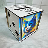 Копілка на мрію з дерева куб "Котик патріот" Розмір 10.5*10.5 см, фото 3