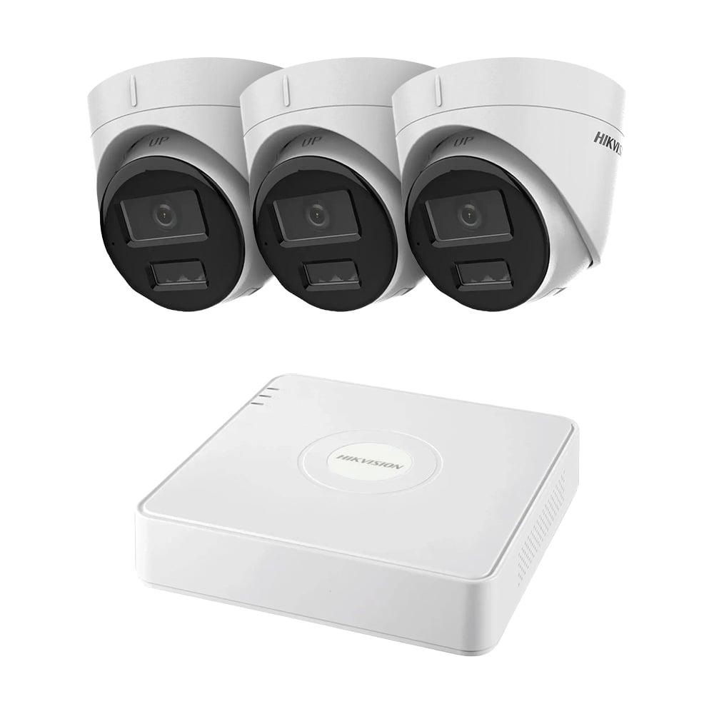 Комплект IP-відеоспостереження на 3 камери Hikvision IP-Video Kit 3x2MP (T) Mic DualLight: 3 купольні 2MP відеокамери + 4-канальний, фото 1