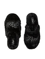 Жіночі тапочки з екомеху Victoria's Secret Pink з логотипом зі страз 36-37 (5-6 US) 24 см Чорний 1159847656