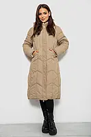 Жіноча Зимова Куртка Бежева Двостороння Довга На Синтепоні З Капюшоном З Кишенями На Блискавці Та Кнопках Shopingo