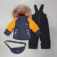Зимовий дитячий яскравий комплект холофайбер для малюків 74-98 см теплий кольоровий напівкомбінезон і куртка хлопчику до 1 року