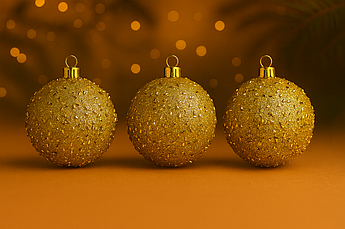 Набір новорічних іграшок «Бісеринка», кулі на ялинку, 6 штук, пластик, Ø 10 см золотистий