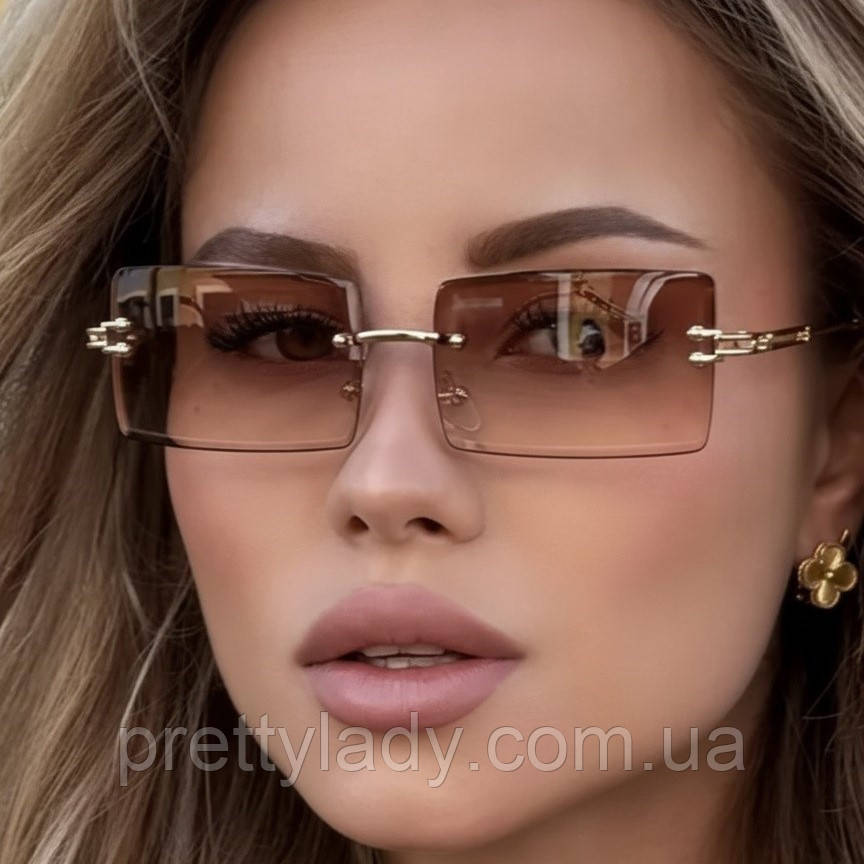 Сонцезахисні окуляри унісекс прямокутні Aura без оправи градієнт коричневі