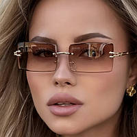 Сонцезахисні окуляри унісекс прямокутні Aura без оправи градієнт коричневі