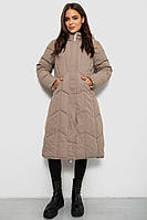 Жіноча Куртка Темно Бежева Зимова Двостороння З Капюшоном Довга На Блискавці Та Кнопках З Кишенями Shopingo