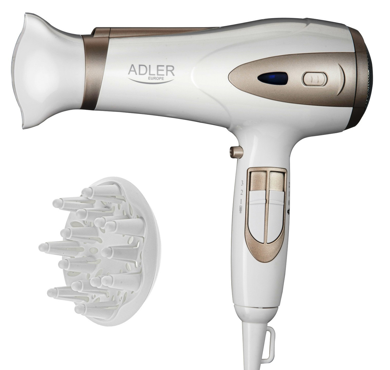 Новий фен для волосся з функцією іонізації Adler AD2248 White Champane з Європи з гарантією, фото 1