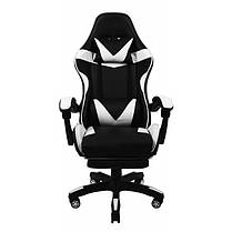 Крісло комп'ютерне геймерське Bonro B-810 чорно-біле екошкіра з підставкою для ніг і регулюванням кута нахилу + 2 подушки, фото 5