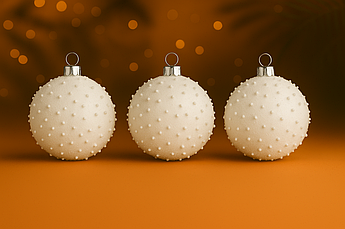 Набор новогодних игрушек «Бисеринка», шары на елку, 6 штук, пластик, Ø 10 см Білий з матовим бісером