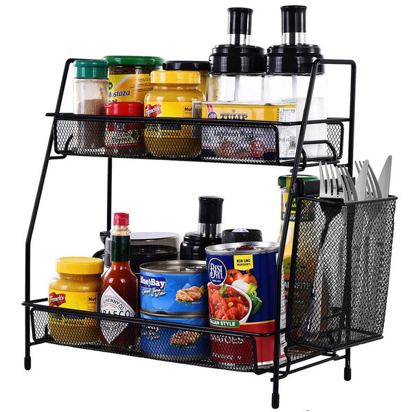 Кухонна полиця лофт кухонний органайзер двоповерхова підставка з кошиком