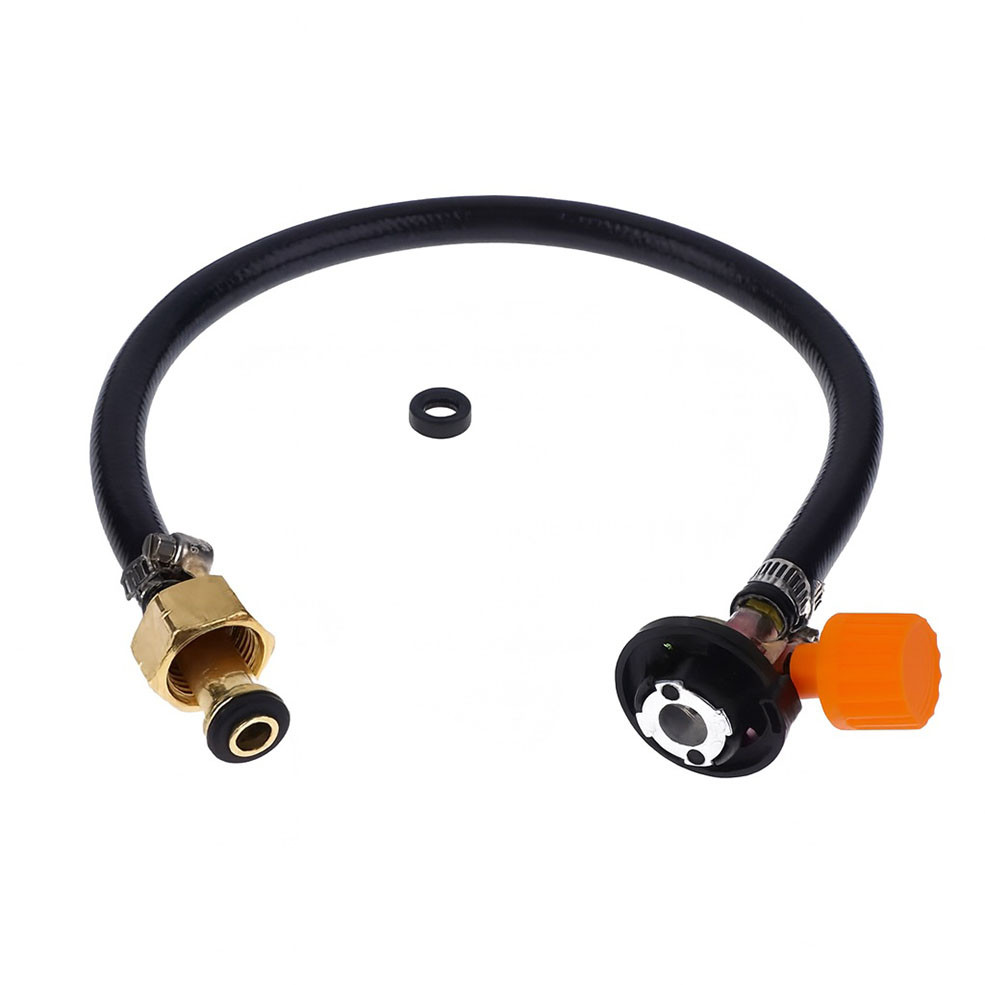 Перехідник для заправки цангових балонів від побутового балона 5–50 л | пристрій на хомутах, шланг 35 см, фото 1