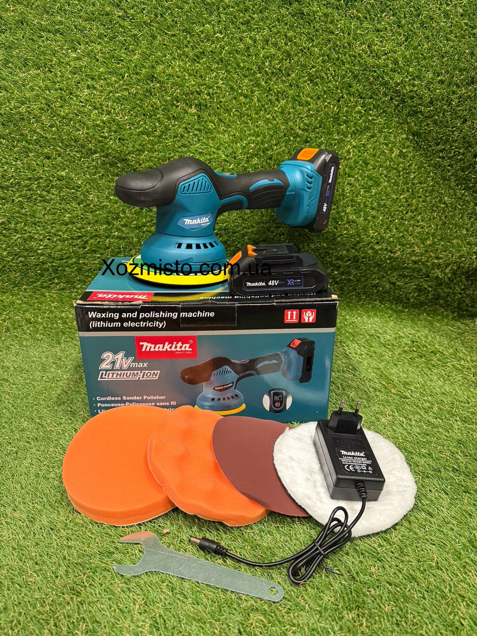 Акумуляторна полірувальна машинка Makita DC9000 (48 V, 6 AH) Шліфмашина з регулятором обертів Макіта 150, фото 1