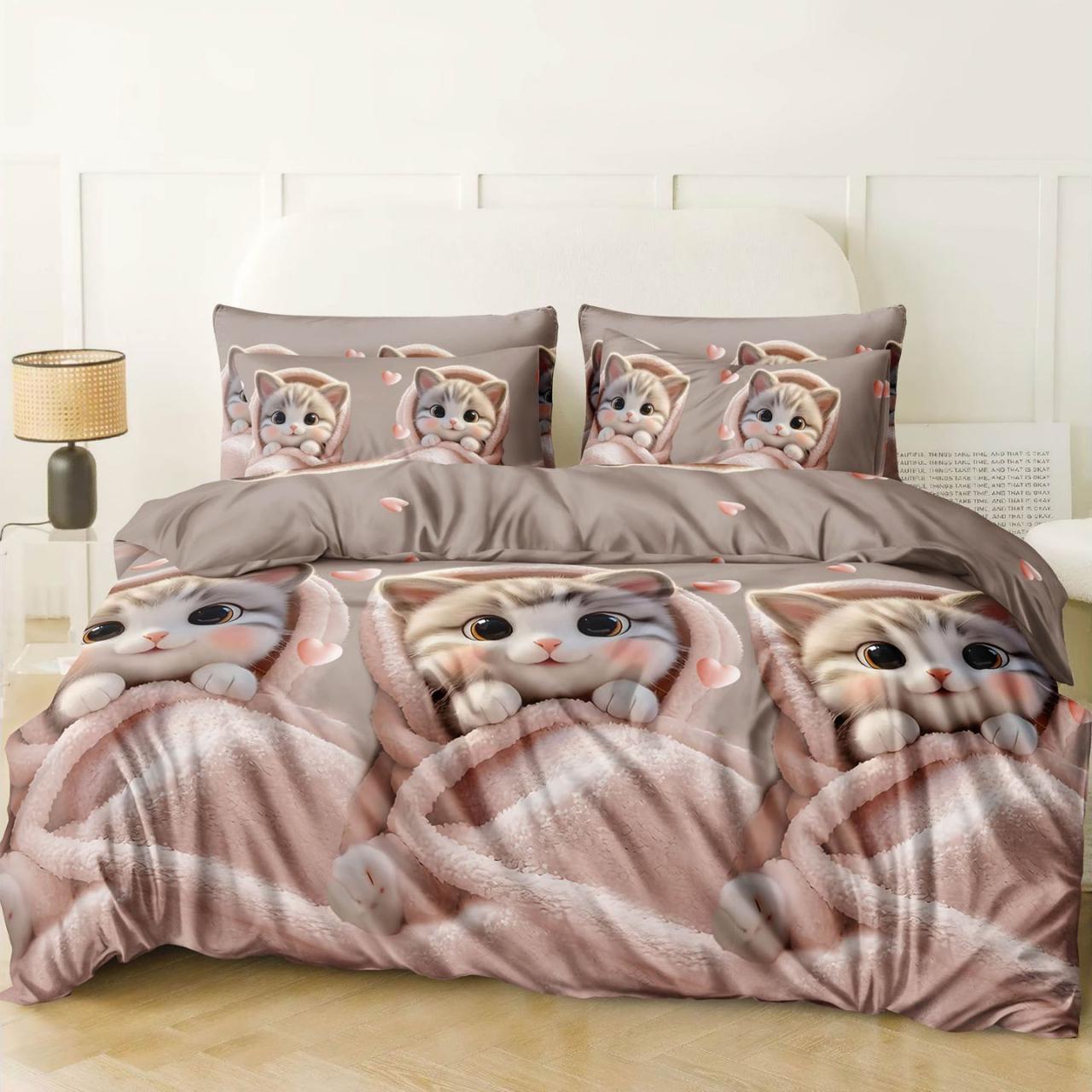 Наволочка на блискавці 70х70 (Сатин) | Від виробника "Королева Ночі" | Коти на бежевому, фото 1