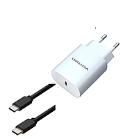 Комплектзарядний пристрій із підтримкою швидкого заряджання, Vention PD 20W Type-C + Кабель USB-C to USB-C 1m