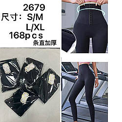 Жіночі чорні лосини на флісі з коригуванням талії "Фабричний Китай" Розміри: 42-44 і 46-48 (37016)