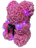 Подарунковий ведмедик  із троянд з підсвіткою 3D Teddy Flower 25 см Рожевий