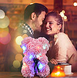 Подарунковий ведмедик із троянд з підсвіткою 3D Teddy Flower 25 см Рожевий, фото 4
