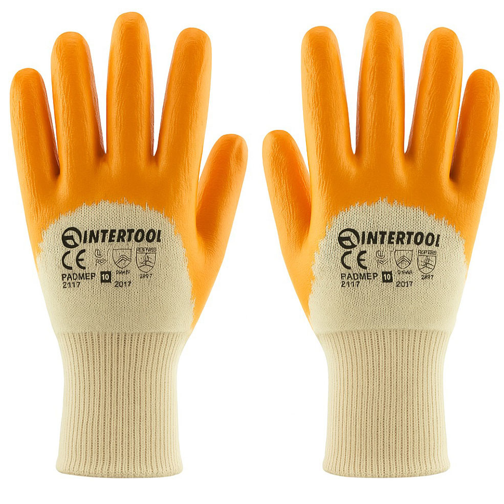Робочі рукавиці INTERTOOL SP-0110 з нітриловим покриттям 3/4 — трикотажні, міцні, захист рук від пошкоджень, фото 1