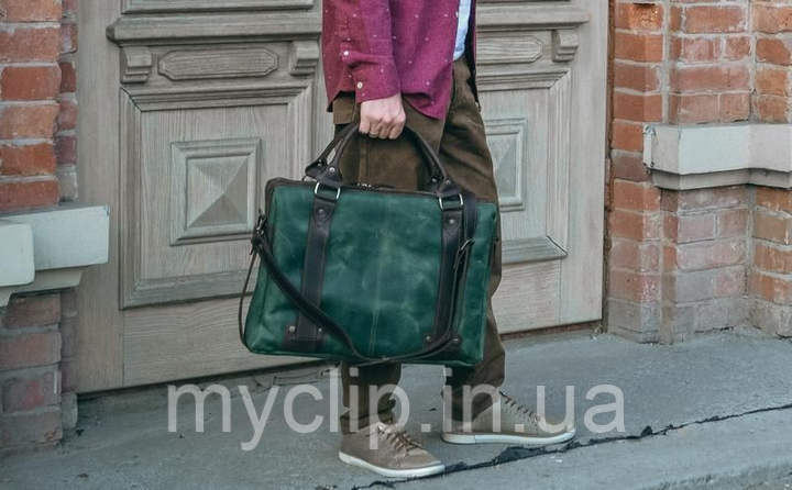 Чоловіча шкіряна сумка зелена 38см*27см, сумка для документів, сумка-портфель чоловіча, фото 1