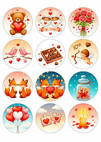 Вафельна картинка для капкейків  "Кохання" /ВК-0142/  - А4