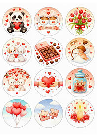 Вафельна картинка для капкейків  "Кохання" /ВК-0143/  - А4