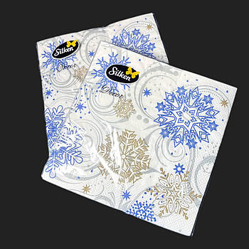 Новорічні паперові серветки Silken "Сніжинка з візерунками'" 3 шари 18 штук