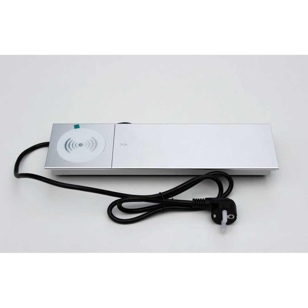 Настільна розетка з бездротовою зарядкою 350x100 сіра, фото 1