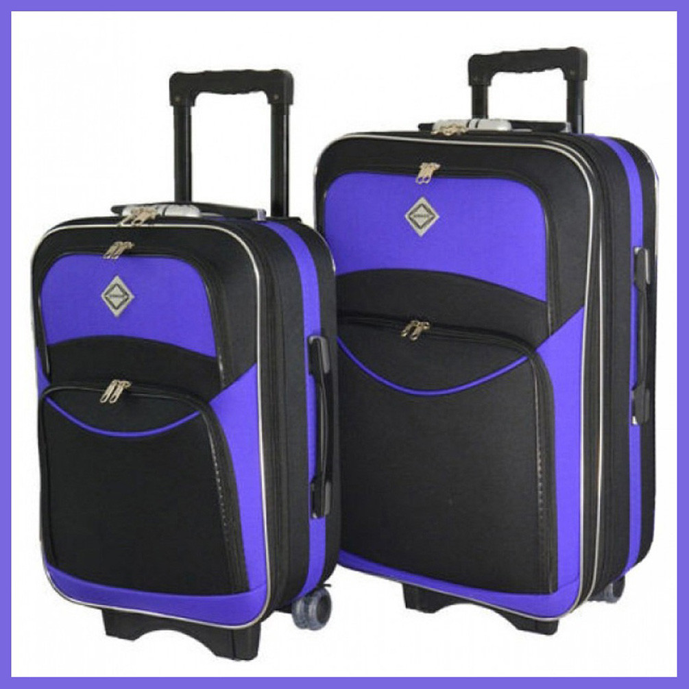 Набір валіз на колесах Bonro Style — 2 шт (M+L) чорно-фіолетовий середня і велика дорожні тканинні з кодовим замком і ручкою