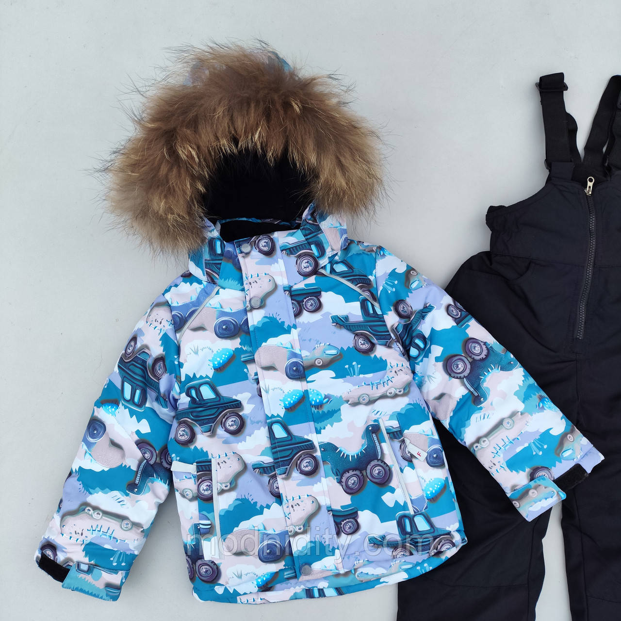 Зимовий дитячий роздільний мембранний термо комбінезон для хлопчика на 2, 3, 4 роки "Трактор" опушення 80, фото 1