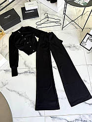 Жіночий базовий теплий осінній костюм двойка кофта на ґудзиках штани палаццо турецька двостороння ангора