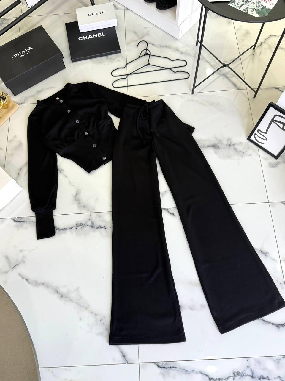 Жіночий базовий теплий осінній костюм двойка кофта на ґудзиках штани палаццо турецька двостороння ангора, фото 1