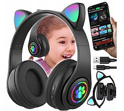 Бездротові дитячі навушники з котячими вушками та LED підсвіткою ZS7F Чорні
