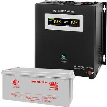 700Вт Комплект резервного живлення для котла і теплої підлоги, W1000VA + GL 2400W / Резервне живлення електросистеми