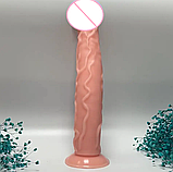 Великий фалоімітатор 34х5 см, Гнучкий реалістичний фалос, Ділдо тілесний на присосці, Інтимні іграшки, фото 6