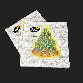 Новорічні паперові серветки Silken " Ялинка Merry Christmas " 3 шари 18 штук