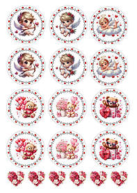 Вафельна картинка для капкейків  "День закоханих" /ВК-0156/  - А4