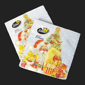 Новорічні паперові серветки Silken "Подаруночки від Санти" 2 шари 16 штук