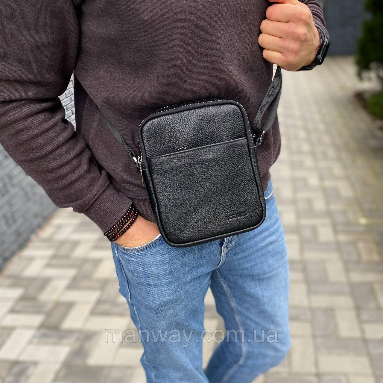 Шкіряна чоловіча сумка на 5 відділень чорний месенджер Casual leather