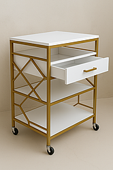 Етажерка косметолога Lux Style візок косметологічний з ящиком під лазер біло-золотий дизайн