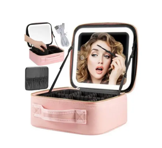 Дорожня косметичка з LED підсвічуванням і дзеркалом, косметичка-чемоданчик на блискавці, фото 1