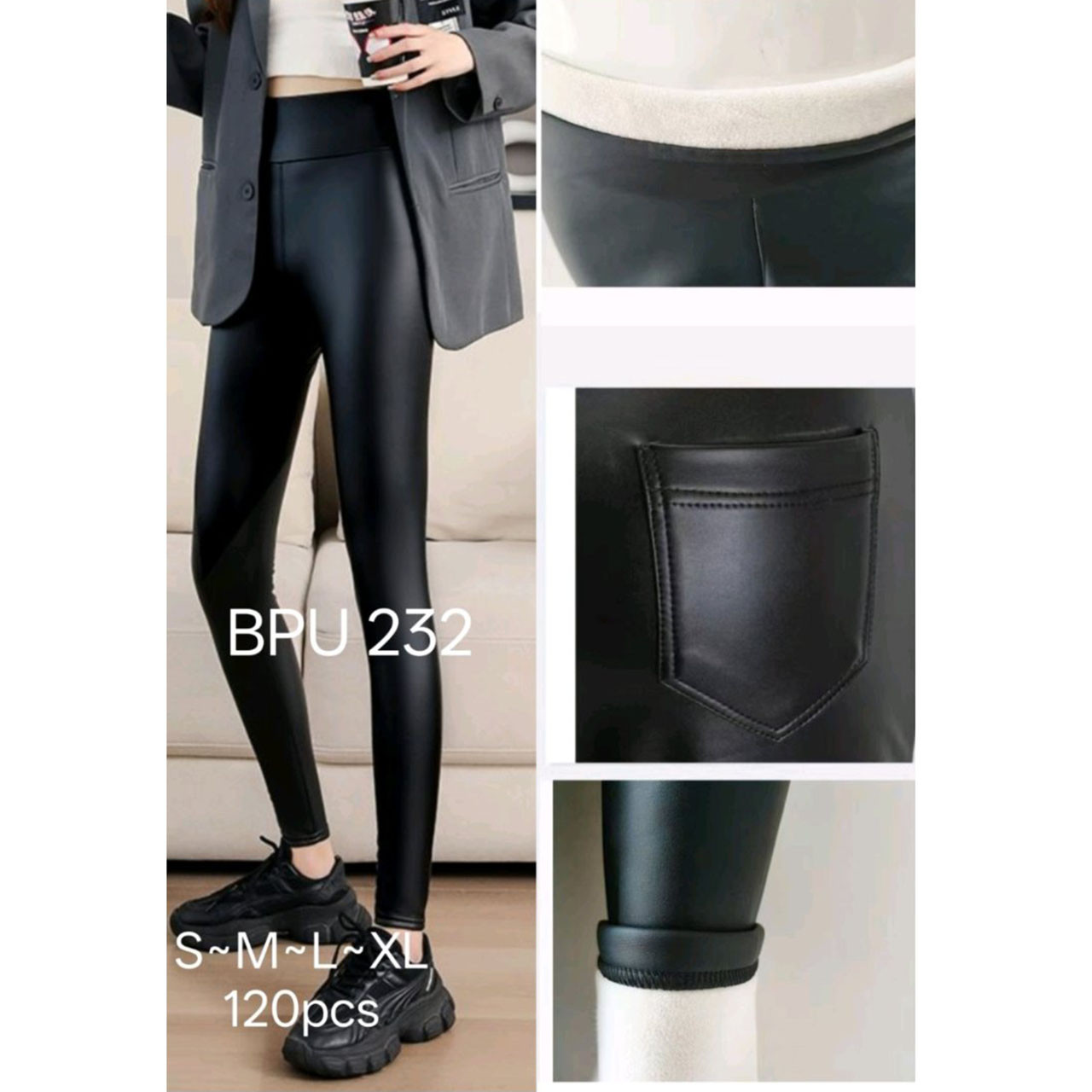 Жіночі лосини з екошкіри на хутрі Норма "Фабричний Китай" Розміри: 42,44,46,48 (37017), фото 1