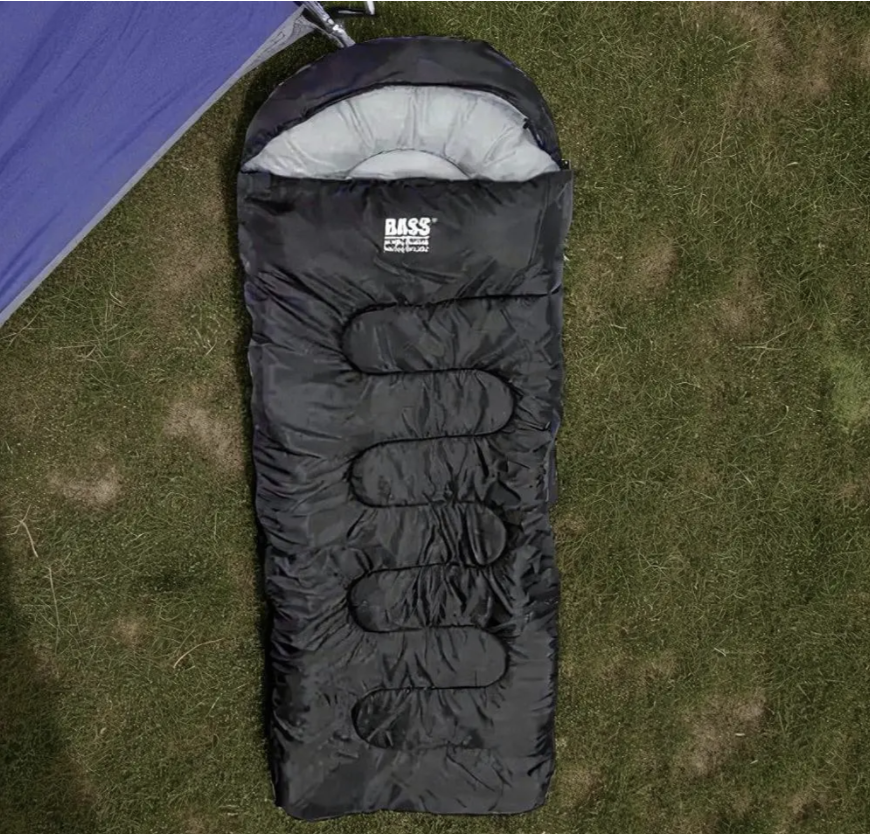 Туристичний спальний мішок з капюшоном 2 в 1 Bass Polska BH 41990 з можливістю з’єднання двох спальників 220×75 см, фото 1