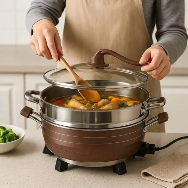 Електрокаструля 1500Вт 8л 32см Hoffmans HM-3031 Коричнева, фото 1