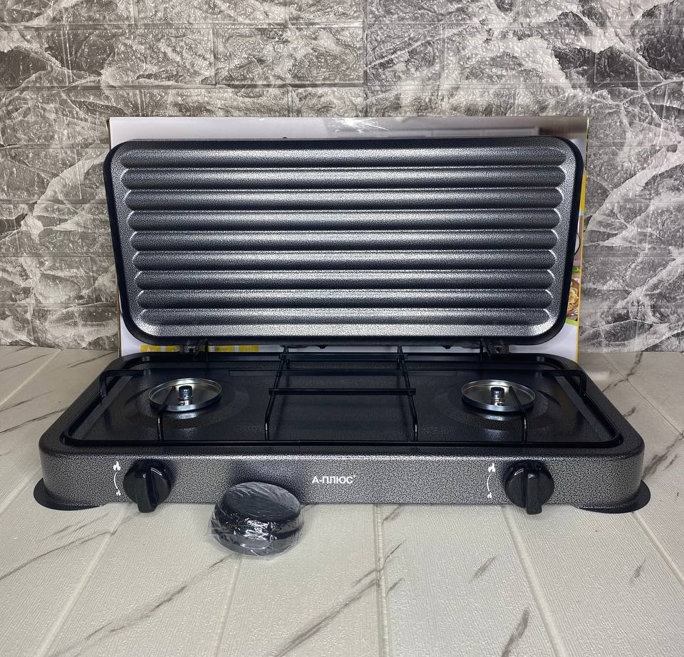 Газова настільна плита з кришкою на 2 комфорки, фото 1